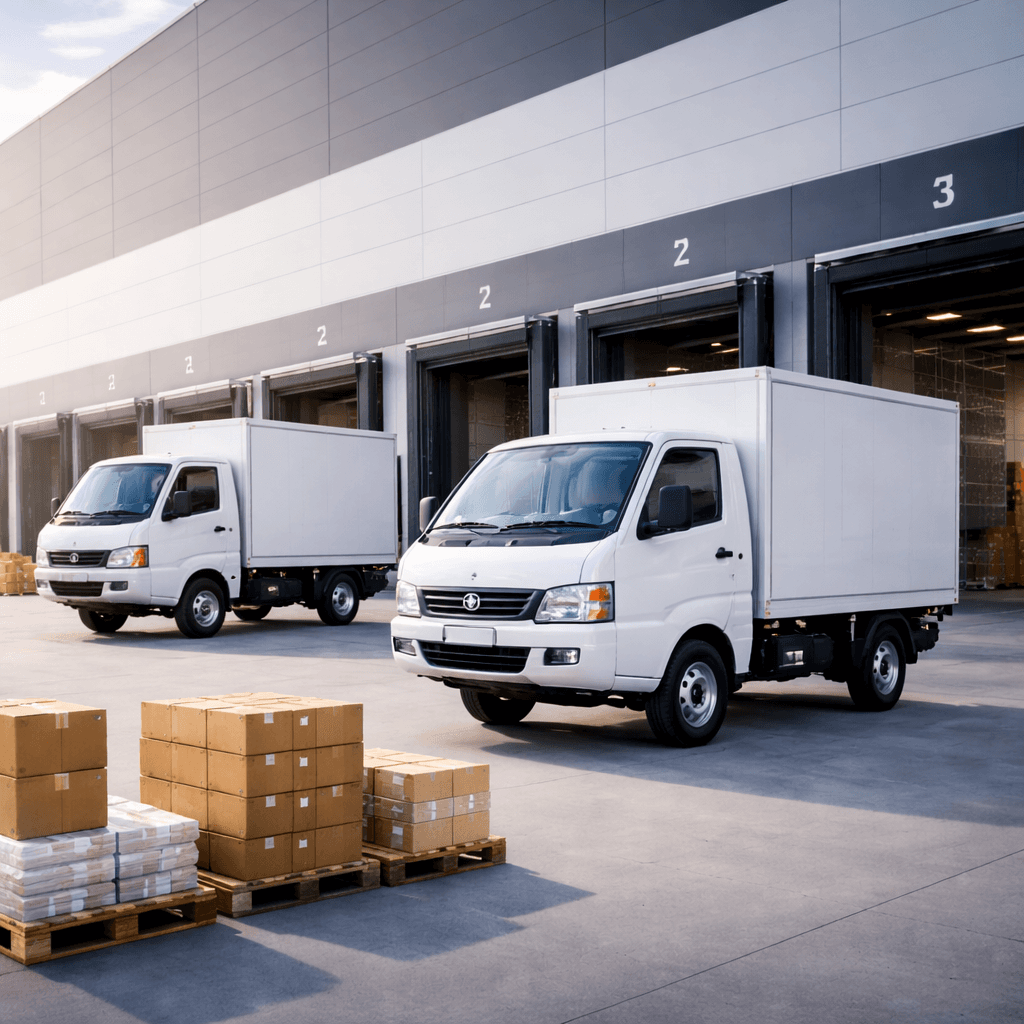 Fleet trucks at a warehouse